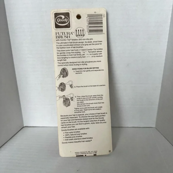 Vintage Goody Futura Round Hairbrush 1985 Comfor-Tip Bristles Red Tan Grip - Picture 11 of 14
